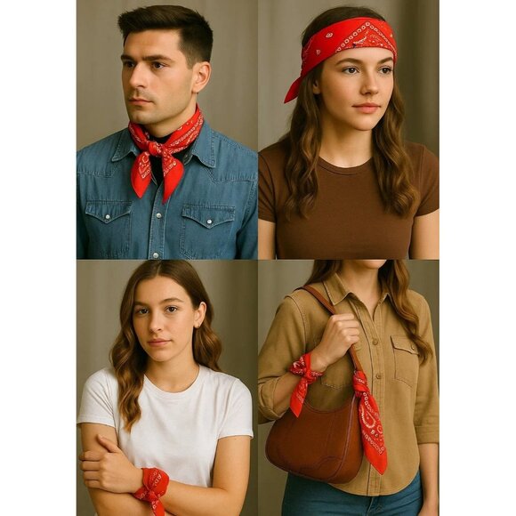 Orange Green Yellow Colorful Bandanas 21x21 Inch Square Western Style - Picture 7 of 7